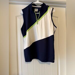 Izod Navy and White Sleeveless Top with Green Accent